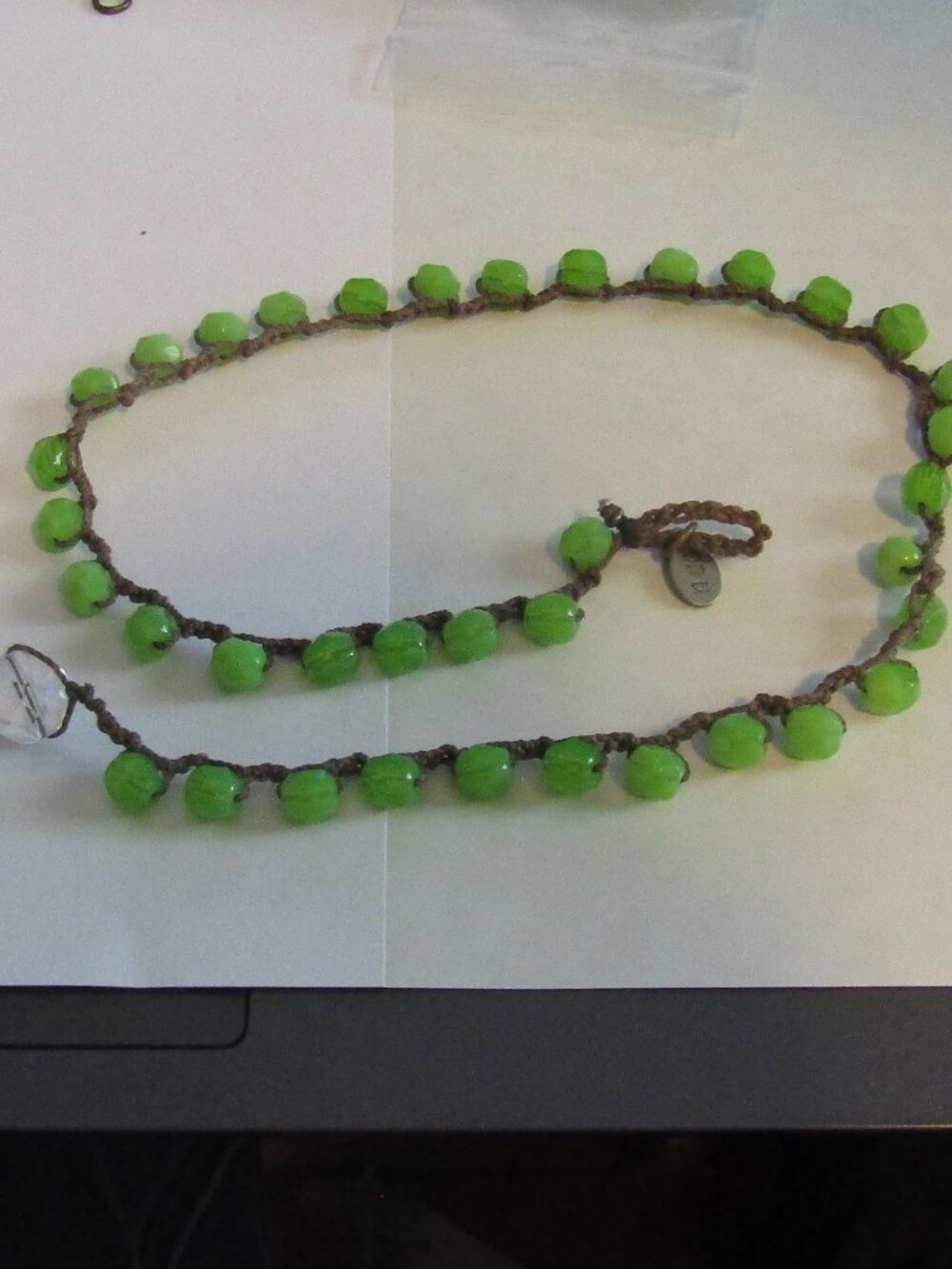 ON U Hand crocheted BEADED DOT NECKLACE designed by Donna Silvestri Green Beads